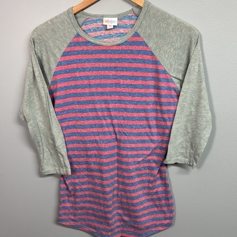 LuLaRoe Gray and Pink Long Sleeve Raglan Tee